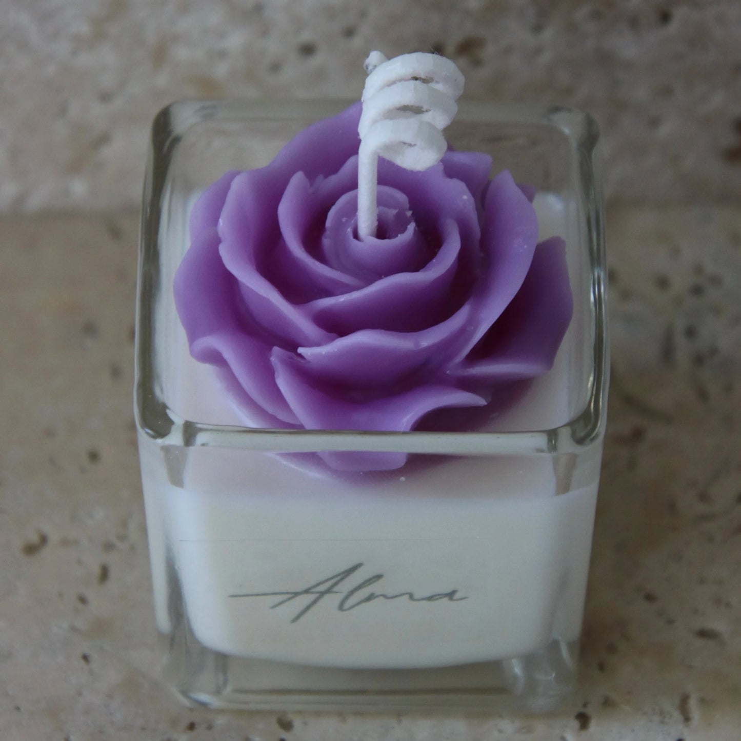 Mini Rose In Square Candle Purple