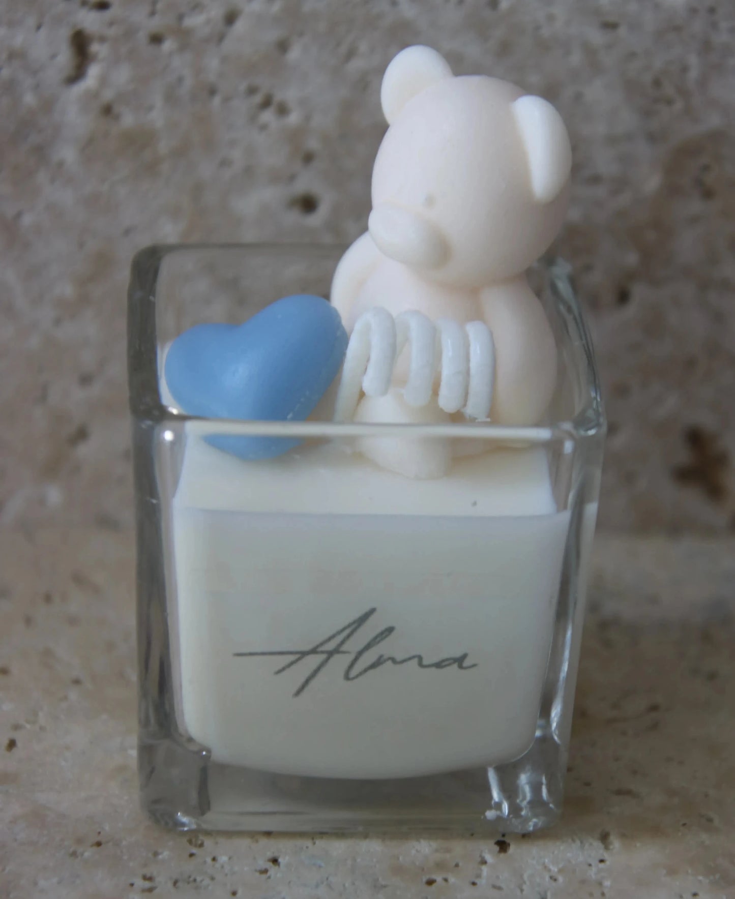 Baby Teddy Bear In Square Candle Ivory