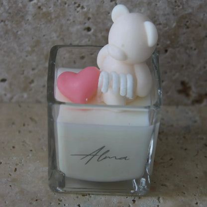 Baby Teddy Bear In Square Candle White