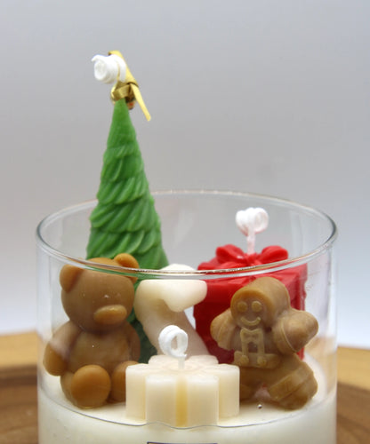Festive handmade candle with toy-themed design – Christmas soy wax decor – Alma Gift Close