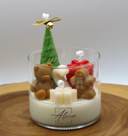 Festive handmade candle with toy-themed design – Christmas soy wax decor – Alma Gift Up