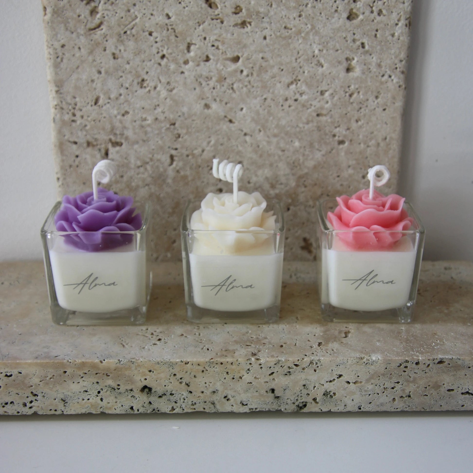 Mini Roses In Square Candle