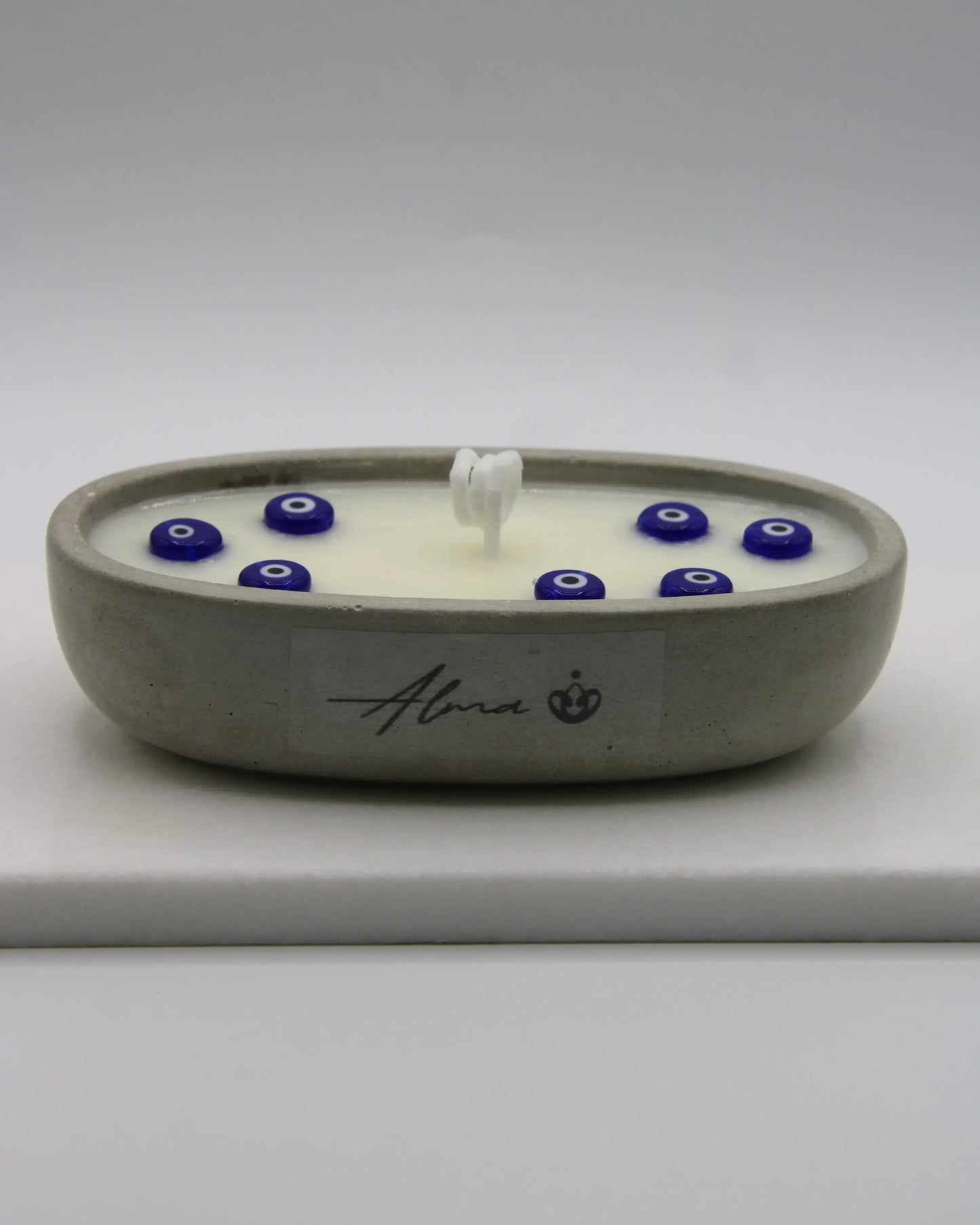Minimalist Evil Eye Candle with Blue Beads
