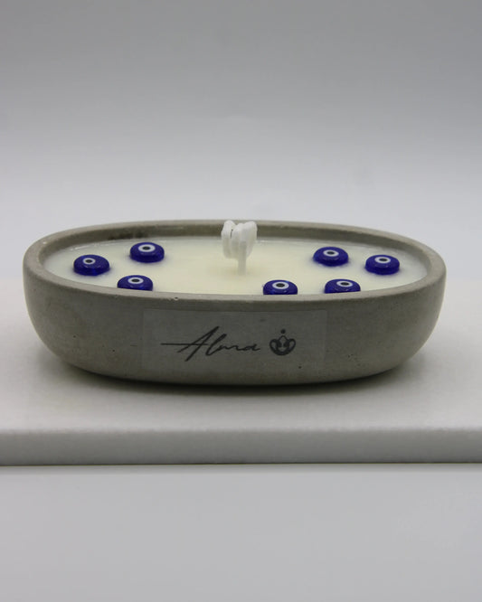 Minimalist Evil Eye Candle with Blue Beads