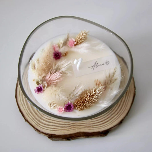 Natural Dry Flowers Candle Crystal Bowl