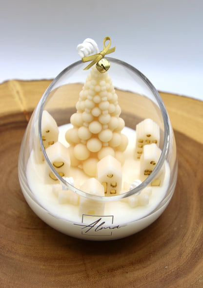 Soy wax Christmas candle inspired by a snowy village – handmade holiday decor by Alma Gift Up
