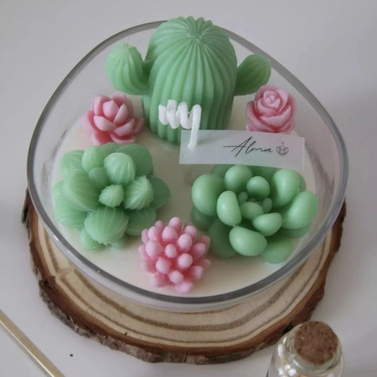 Terrarium of Succulents Candle Green and Pink