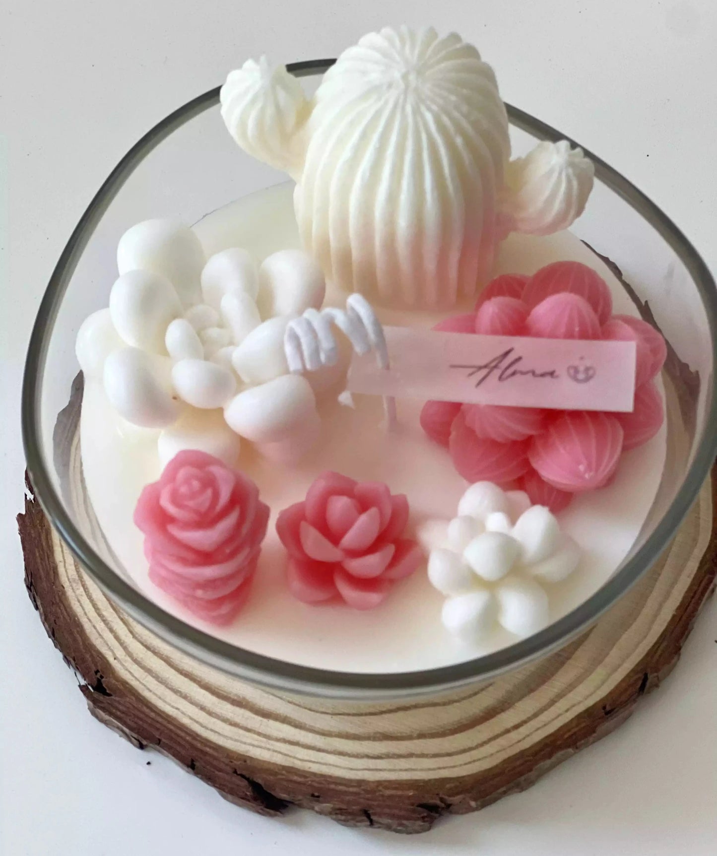 Terrarium of Succulents Candle Ivory and Pink