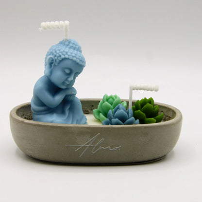 Alma Gift Soul Garden green and blue Buddha succulent handmade candle set, Miami Beach
