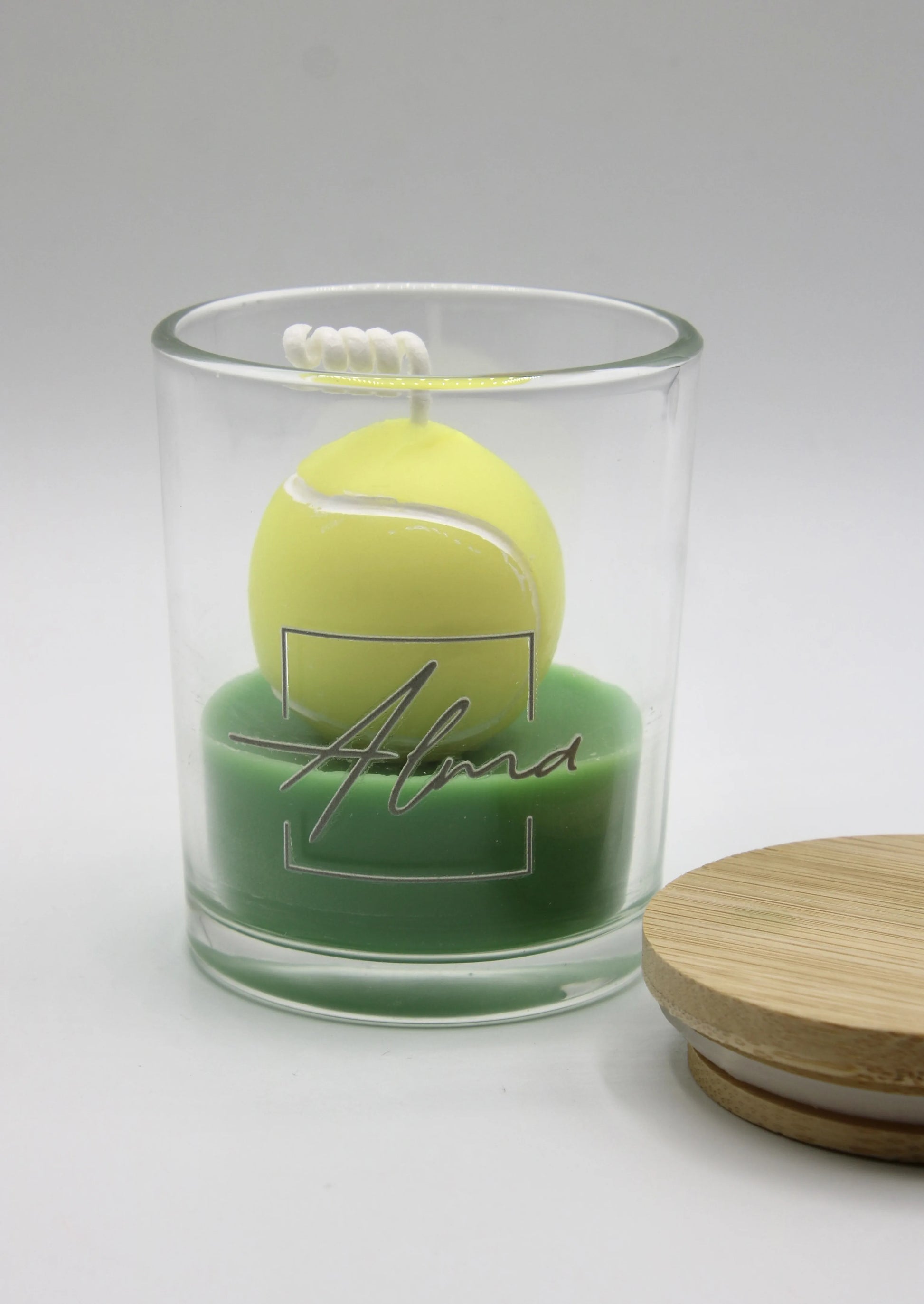 Alma Gift handmade tennis ball sport candle in glass jar with bamboo lid, Miami