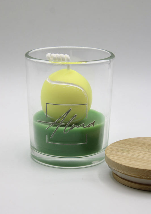 Alma Gift handmade tennis ball sport candle in glass jar with bamboo lid, Miami