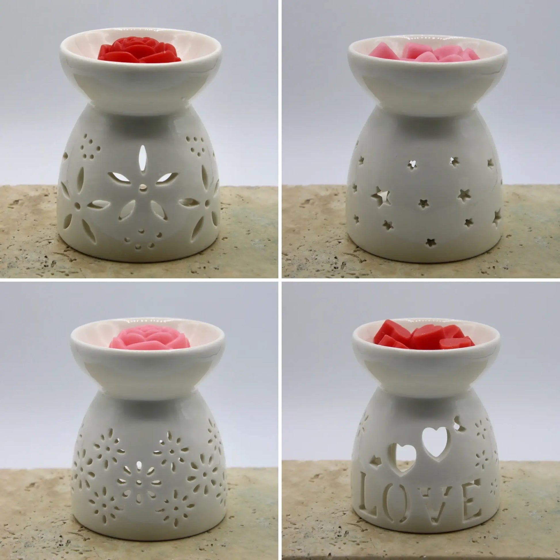 ceramic wax warmer gift box set with four designs stars love big flowers and small flowers