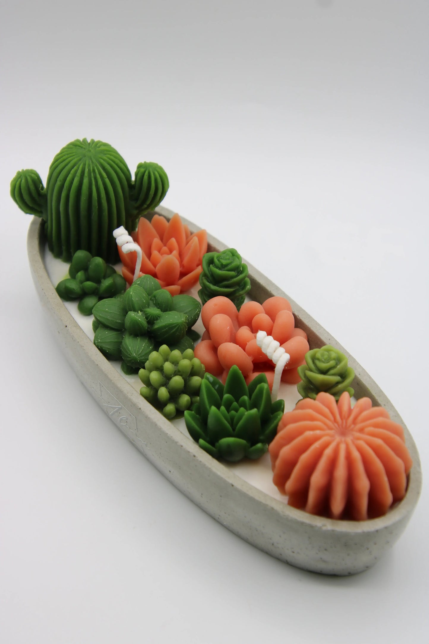 succulent candle arrangement in concrete base decorative handmade candle for modern home decor colored